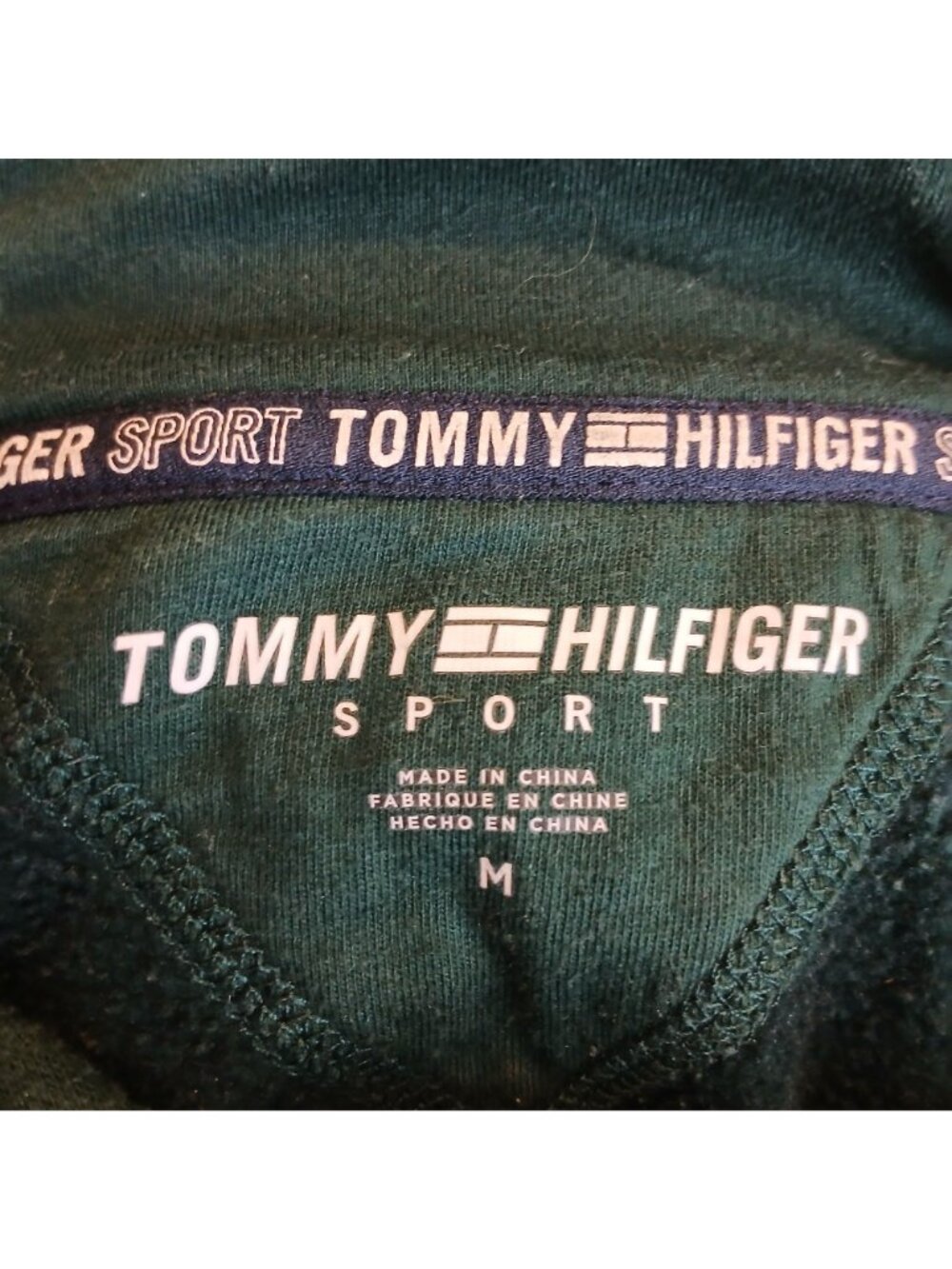 Tommy Hilfiger Sport Womens M Green Hoodie Cropped Drawstring Hem Spellout #Z-3 - Picture 5 of 8